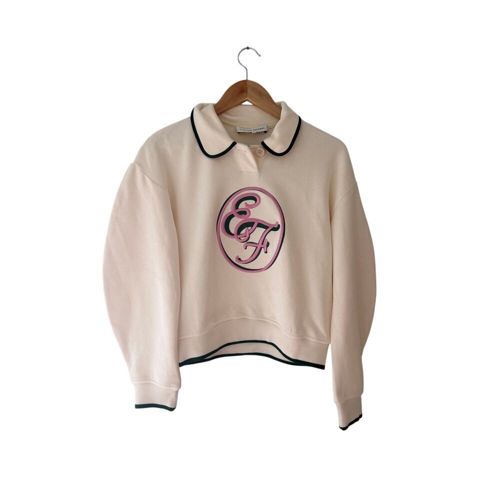 English Factory cream pullover sweater with a seriously cute preppy twist.